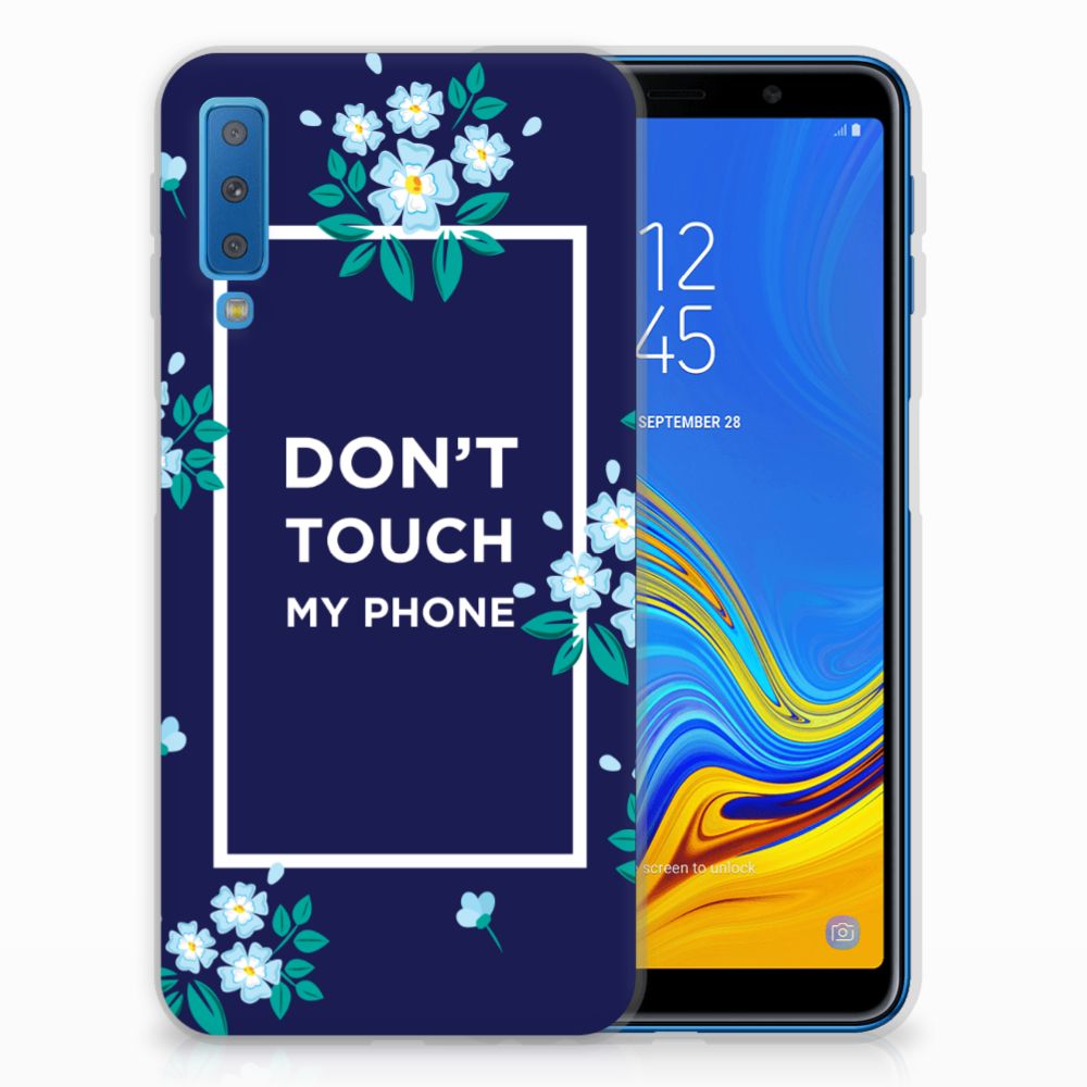 Samsung Galaxy A7 (2018) Silicone-hoesje Flowers Blue DTMP