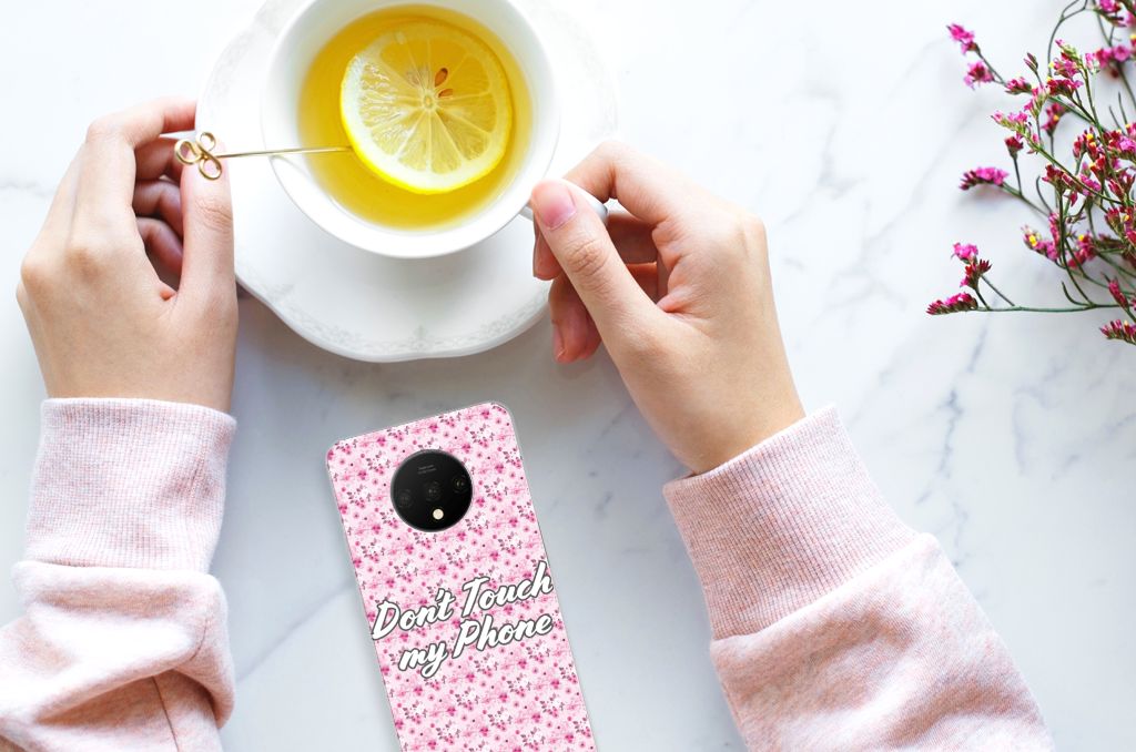 OnePlus 7T Silicone-hoesje Flowers Pink DTMP