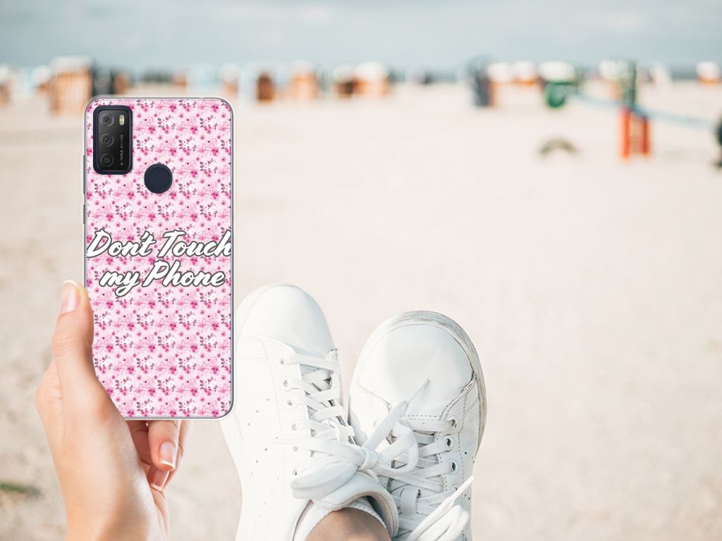 Alcatel 1S (2021) Silicone-hoesje Flowers Pink DTMP