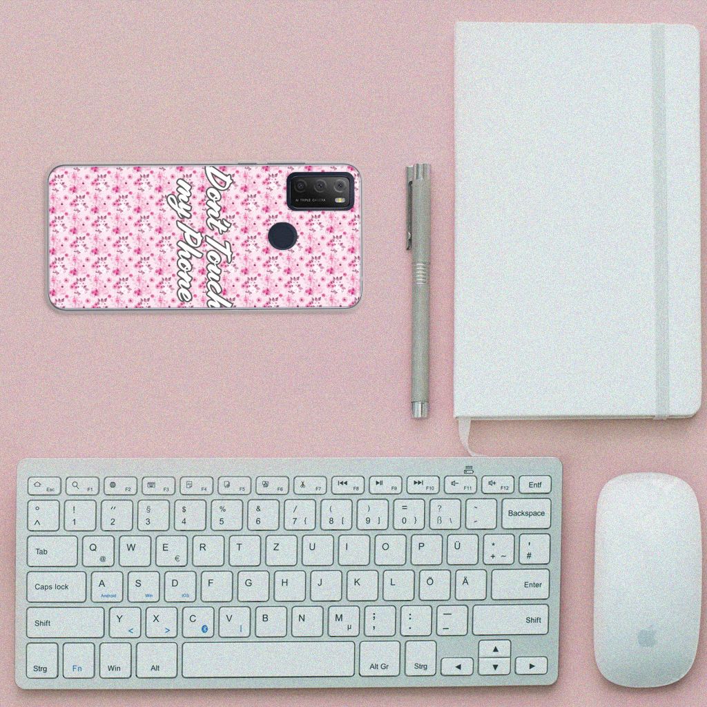 Alcatel 1S (2021) Silicone-hoesje Flowers Pink DTMP