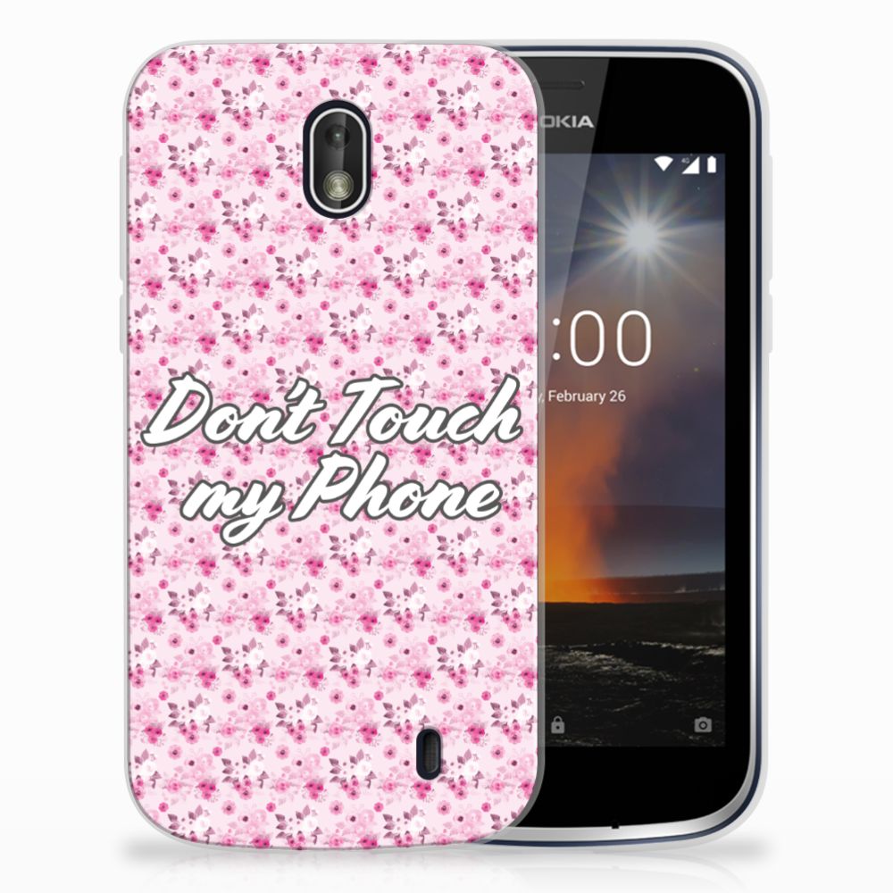 Nokia 1 Silicone-hoesje Flowers Pink DTMP