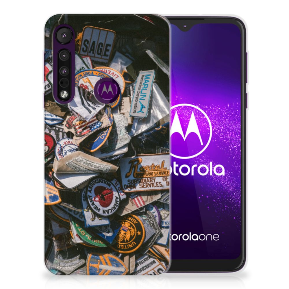 Motorola One Macro Siliconen Hoesje met foto Badges