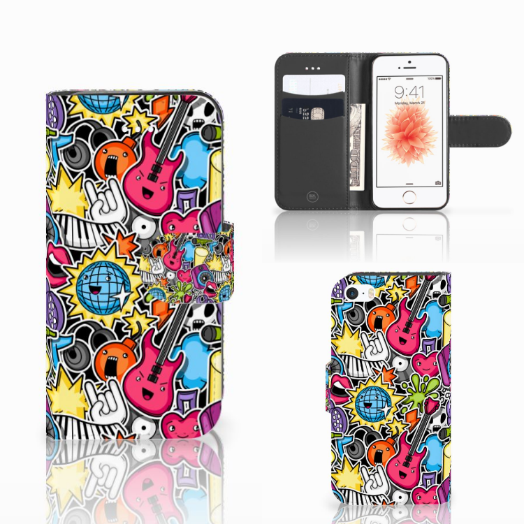 Apple iPhone 5 | 5s | SE Wallet Case met Pasjes Punk Rock