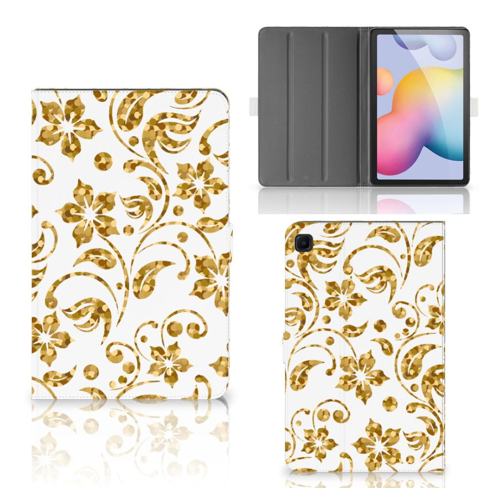 Samsung Galaxy Tab S6 Lite | S6 Lite (2022) Tablet Cover Gouden Bloemen