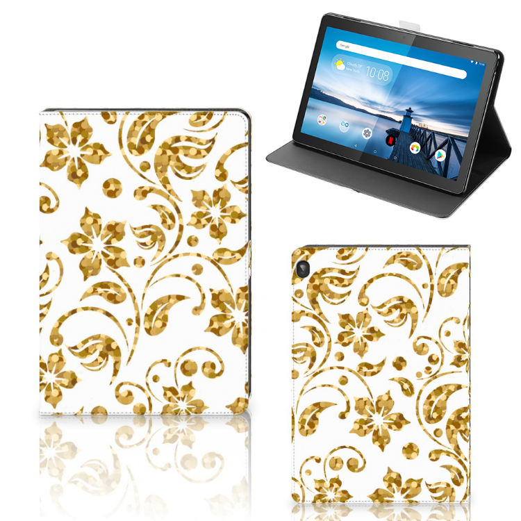 Lenovo Tablet M10 Tablet Cover Gouden Bloemen