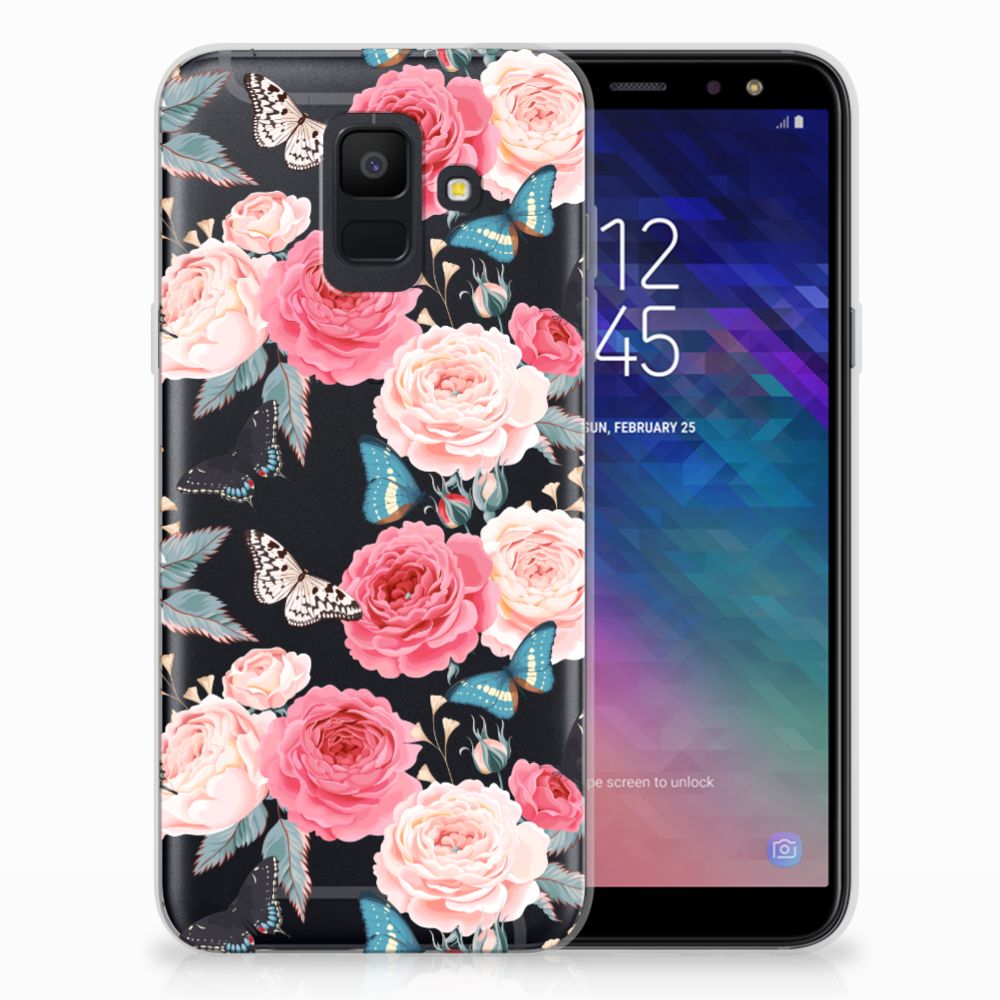 Samsung Galaxy A6 (2018) Uniek TPU Hoesje Butterfly Roses