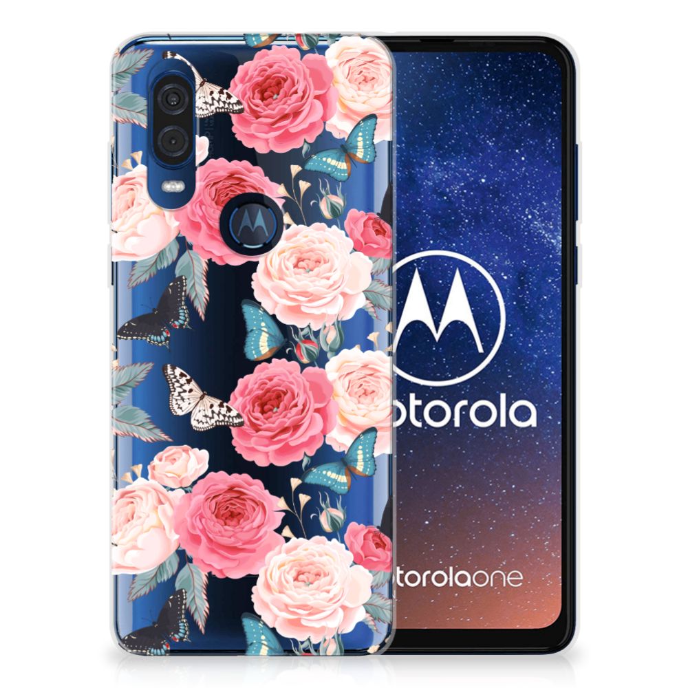 Motorola One Vision TPU Case Butterfly Roses