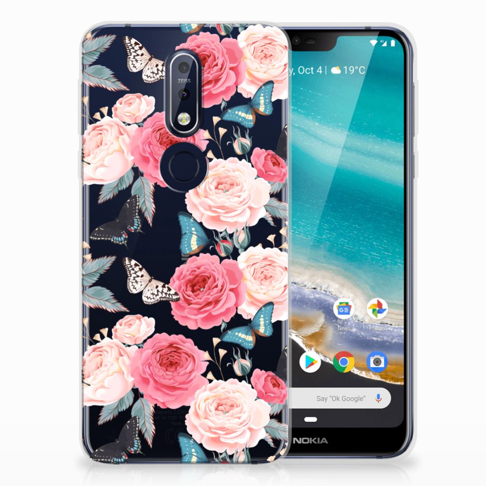 Nokia 7.1 TPU Case Butterfly Roses