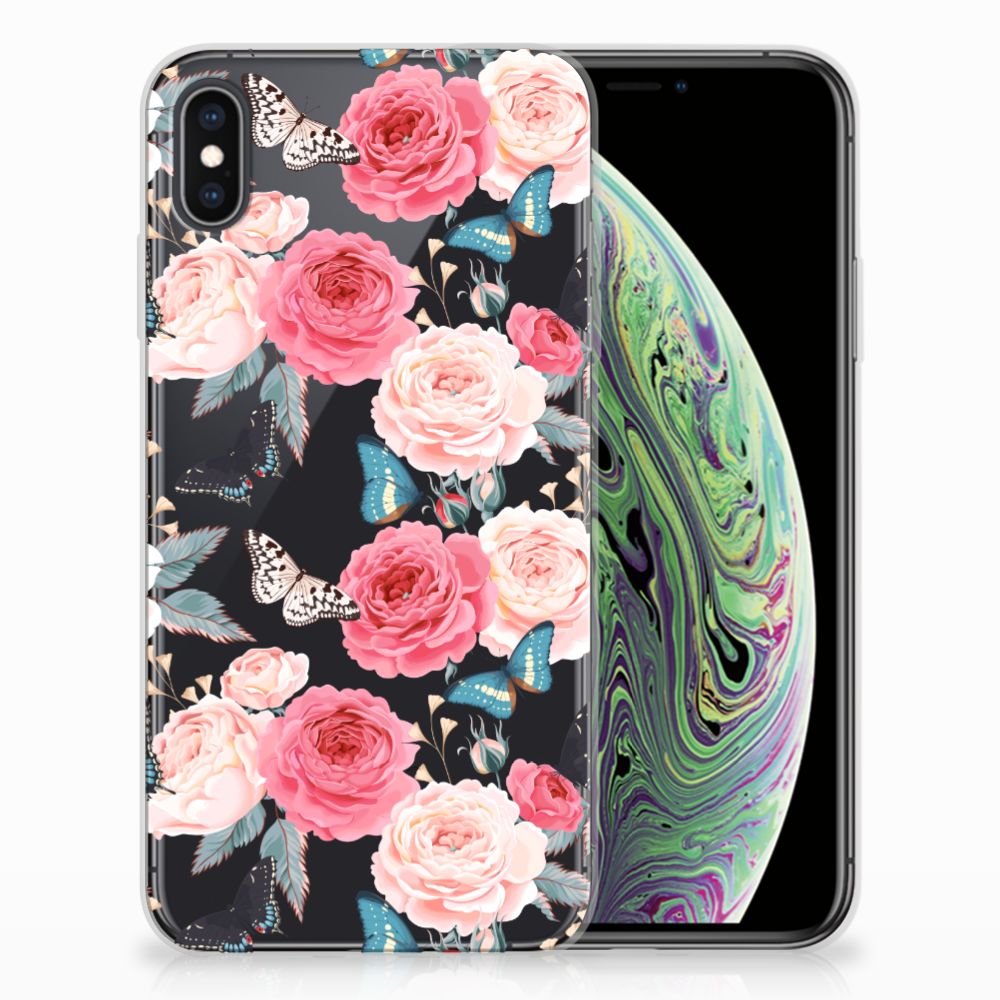 Apple iPhone Xs Max Uniek TPU Hoesje Butterfly Roses