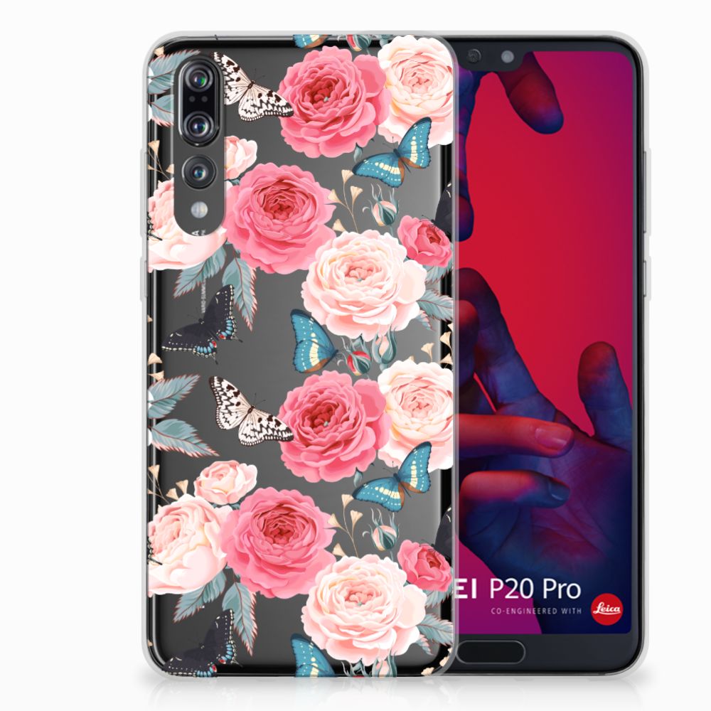 Huawei P20 Pro Uniek TPU Hoesje Butterfly Roses