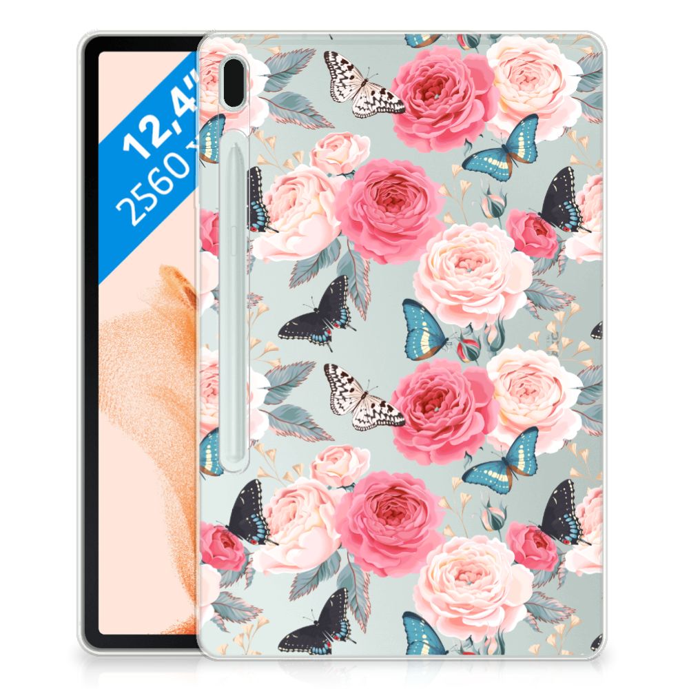 Samsung Galaxy Tab S7FE Siliconen Hoesje Butterfly Roses