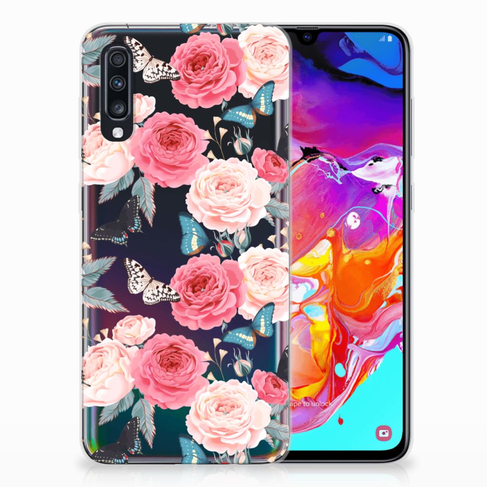 Samsung Galaxy A70 TPU Case Butterfly Roses