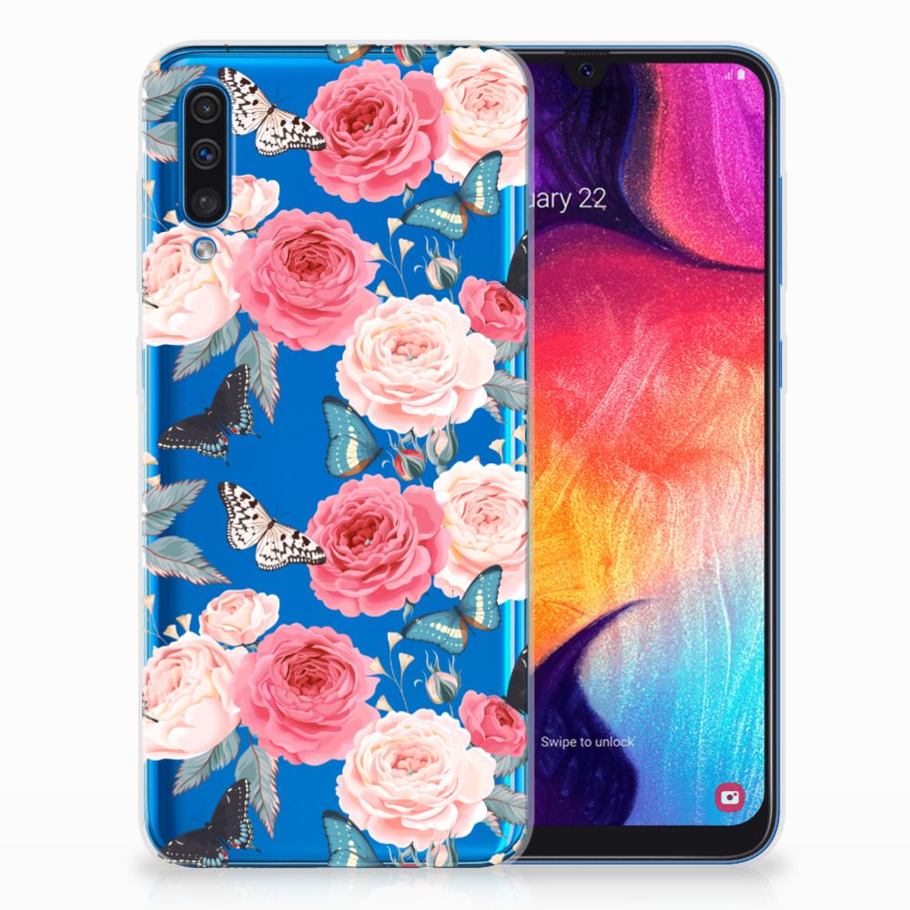 Samsung Galaxy A50 TPU Case Butterfly Roses
