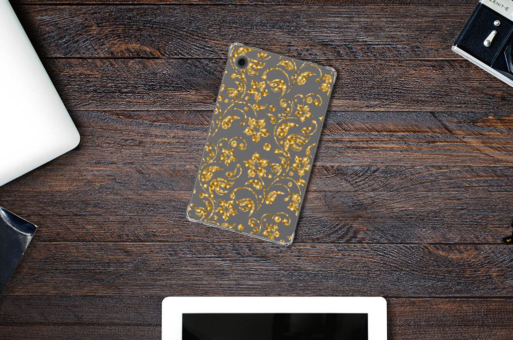 Samsung Galaxy Tab A9 Siliconen Hoesje Gouden Bloemen