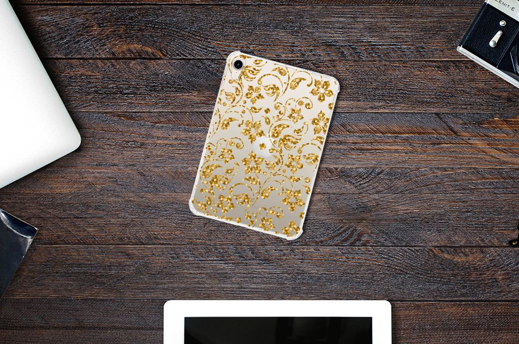 Apple iPad mini 6 (2021) Siliconen Hoesje Gouden Bloemen