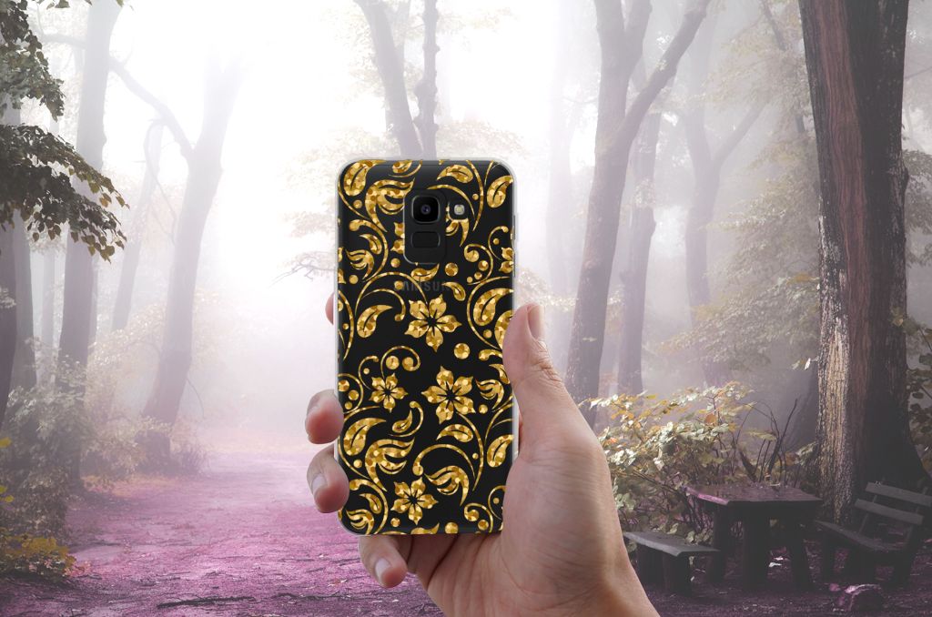Samsung Galaxy J6 2018 TPU Case Gouden Bloemen