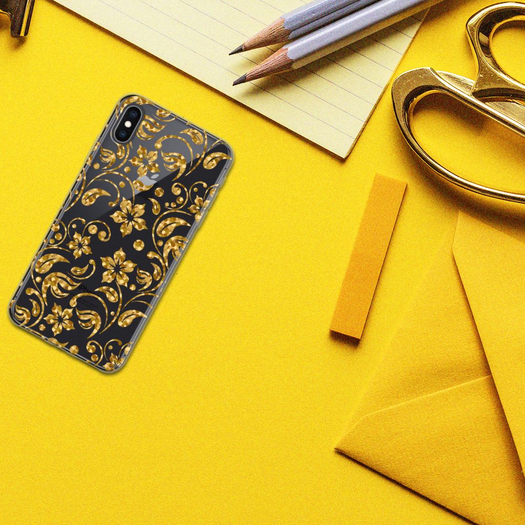 Apple iPhone Xs Max TPU Case Gouden Bloemen