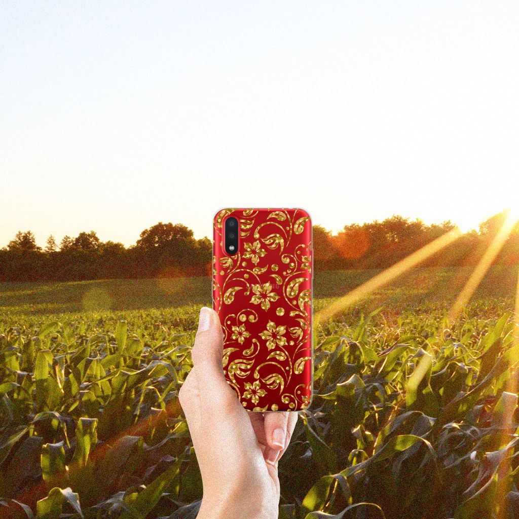 Samsung Galaxy A01 TPU Case Gouden Bloemen