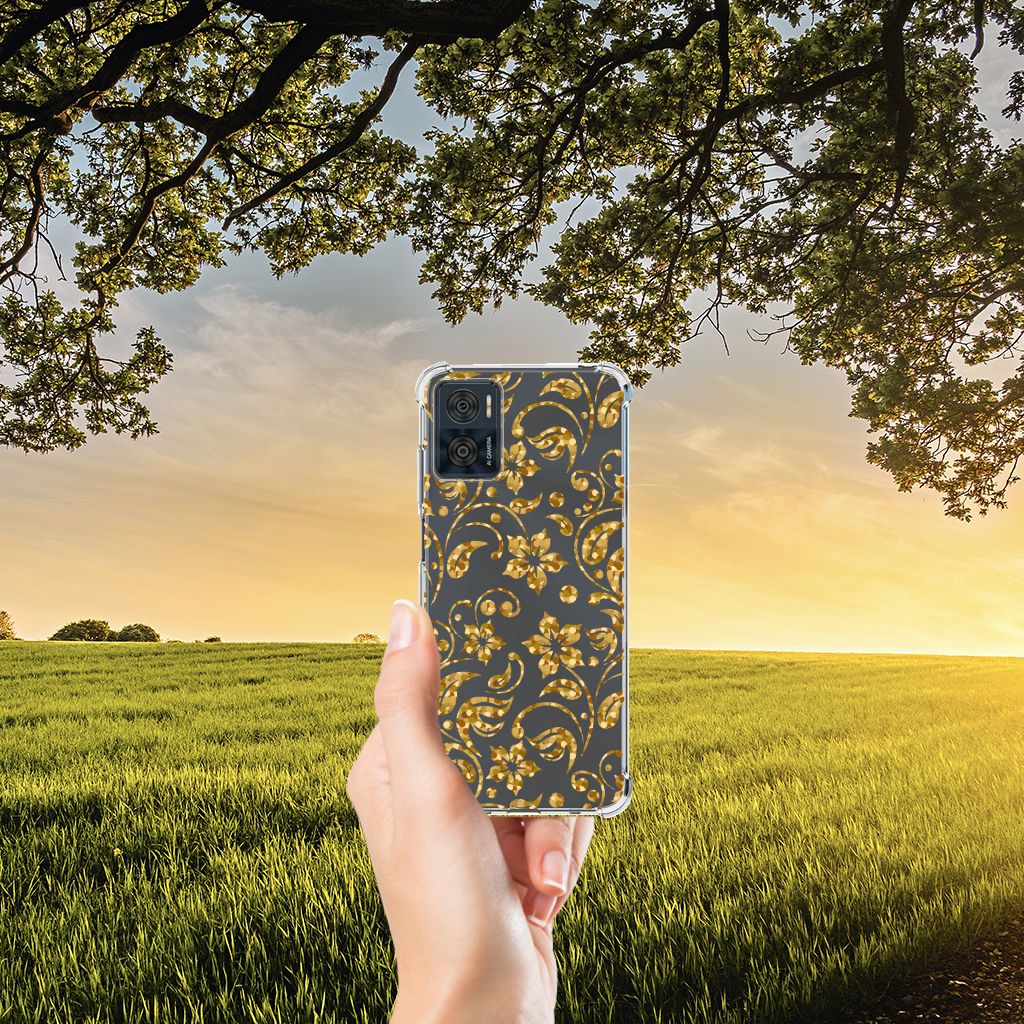 Motorola Moto E22 | E22i Case Gouden Bloemen