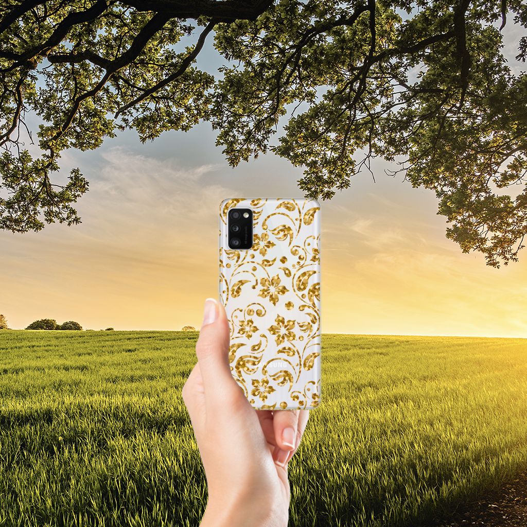 Samsung Galaxy A41 TPU Case Gouden Bloemen