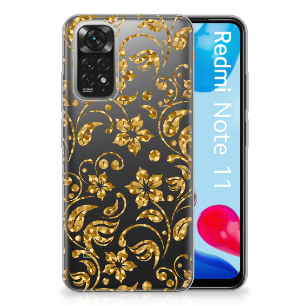 Xiaomi Redmi 10 | Redmi Note 11 4G TPU Case Gouden Bloemen