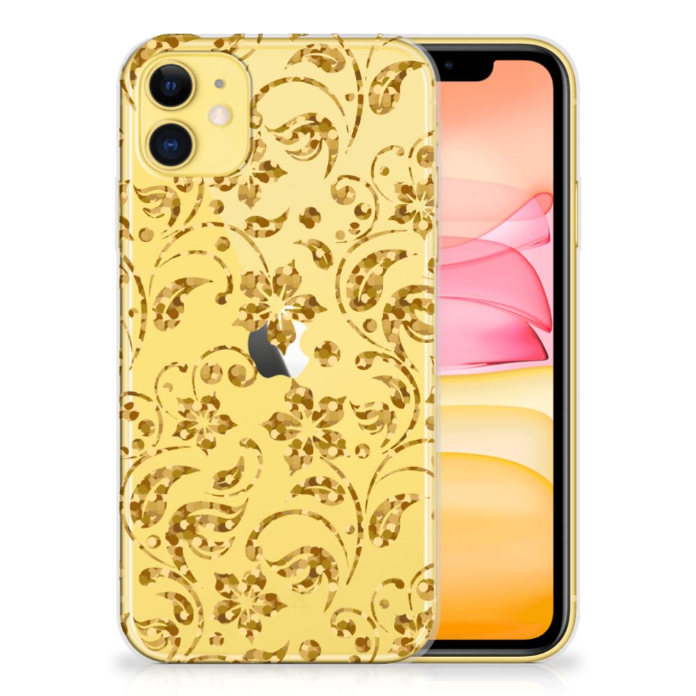 Apple iPhone 11 TPU Case Gouden Bloemen