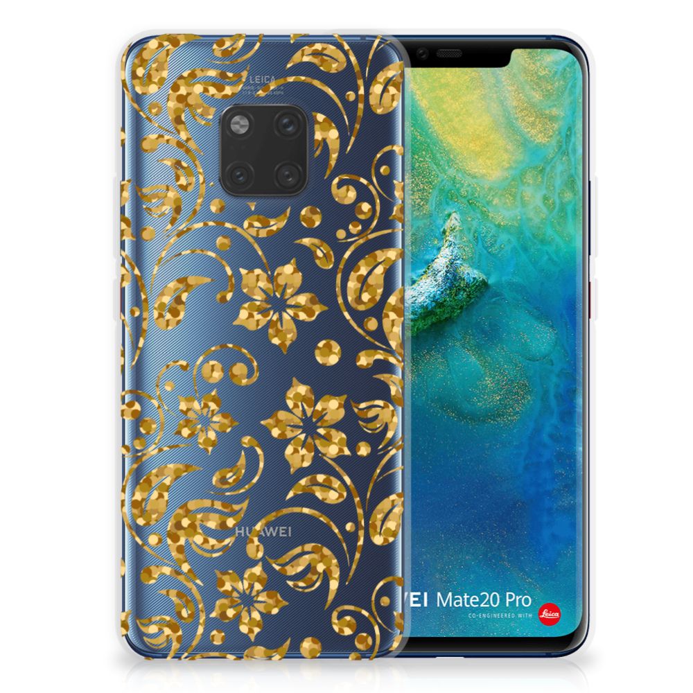 Huawei Mate 20 Pro TPU Hoesje Design Gouden Bloemen