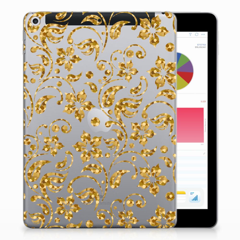 Apple iPad 9.7 2018 | 2017 Siliconen Hoesje Gouden Bloemen