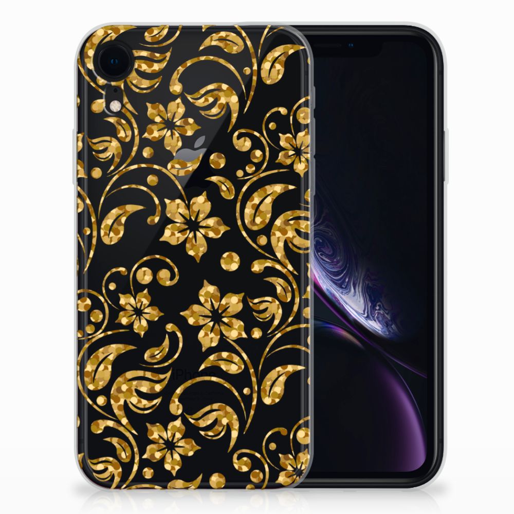 Apple iPhone Xr TPU Hoesje Design Gouden Bloemen