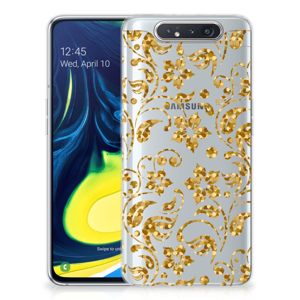 Samsung Galaxy A80 TPU Case Gouden Bloemen