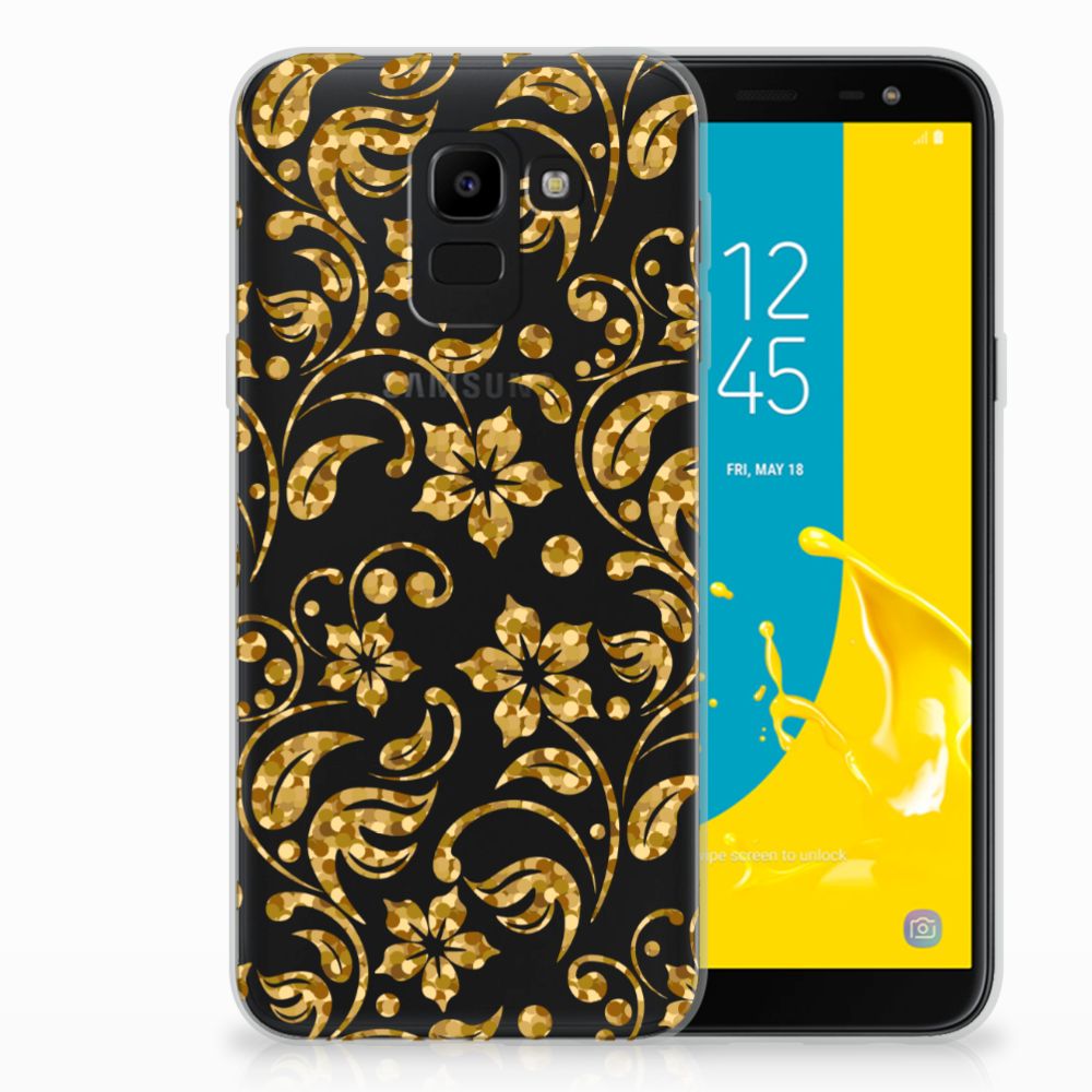 Samsung Galaxy J6 2018 TPU Case Gouden Bloemen