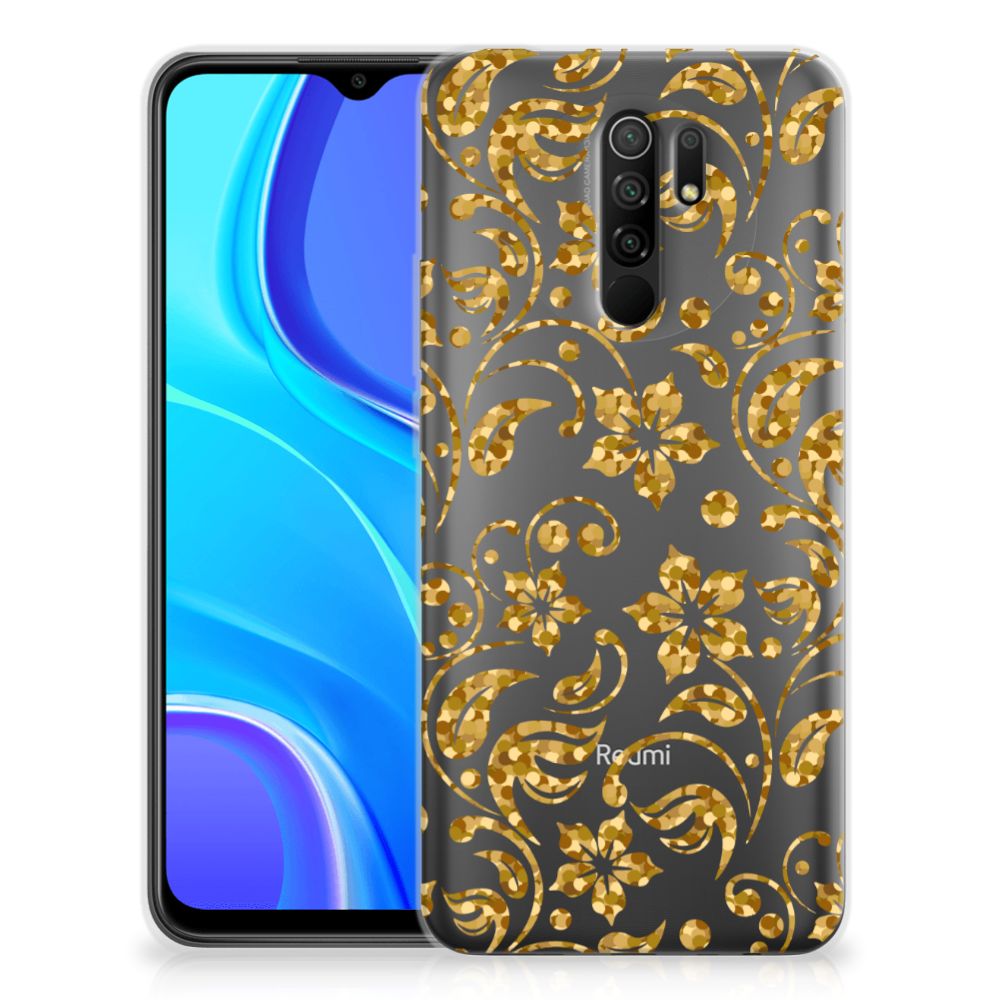 Xiaomi Redmi 9 TPU Case Gouden Bloemen