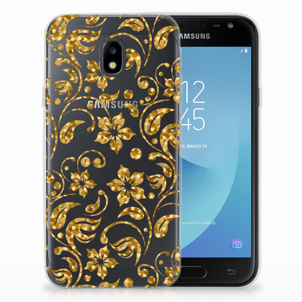 Samsung Galaxy J3 2017 TPU Case Gouden Bloemen