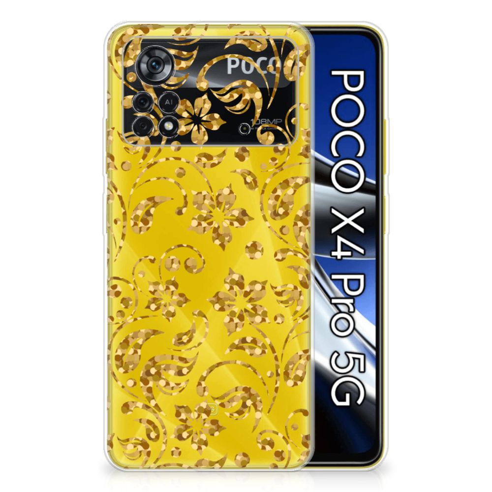 Xiaomi Poco X4 Pro 5G TPU Case Gouden Bloemen