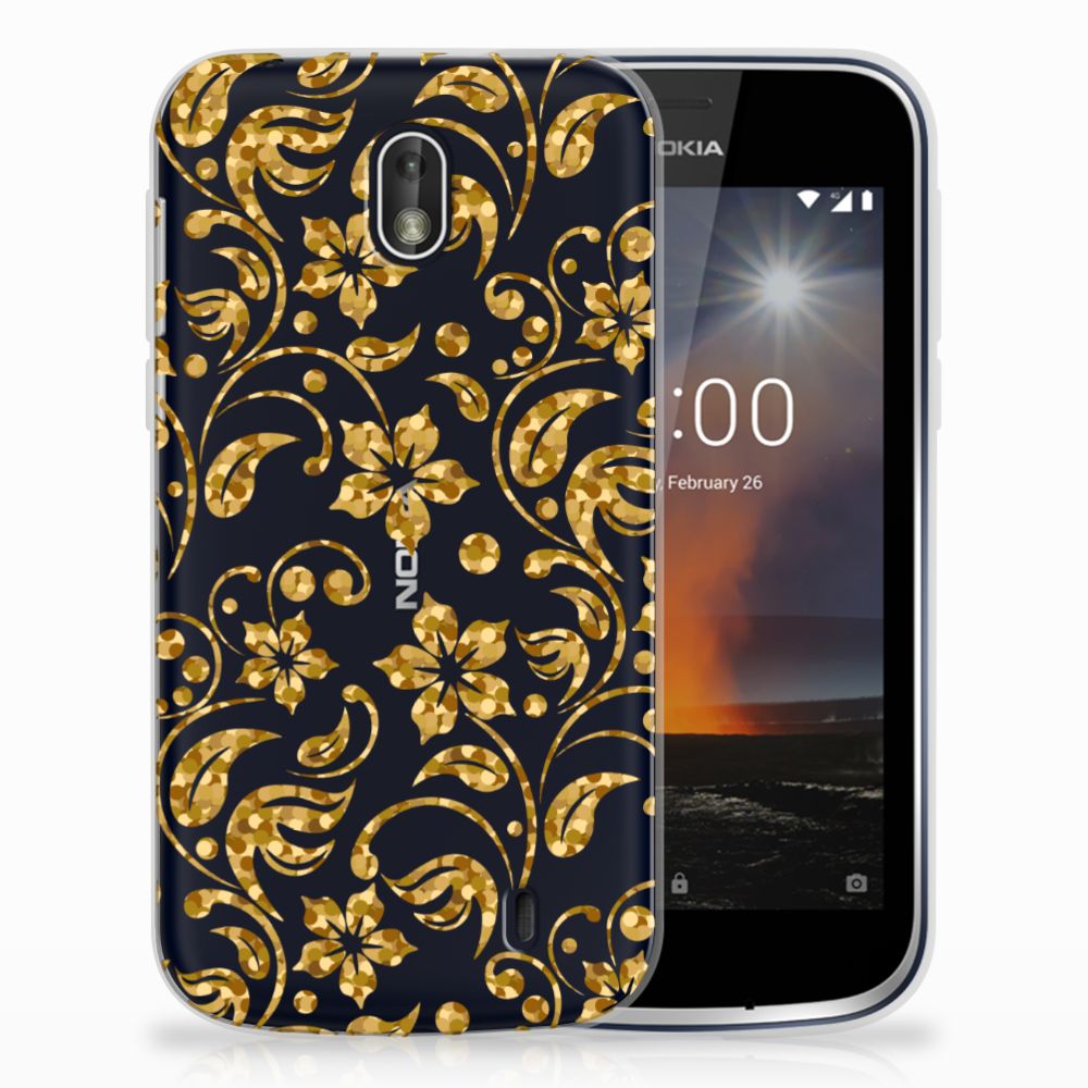 Nokia 1 TPU Case Gouden Bloemen