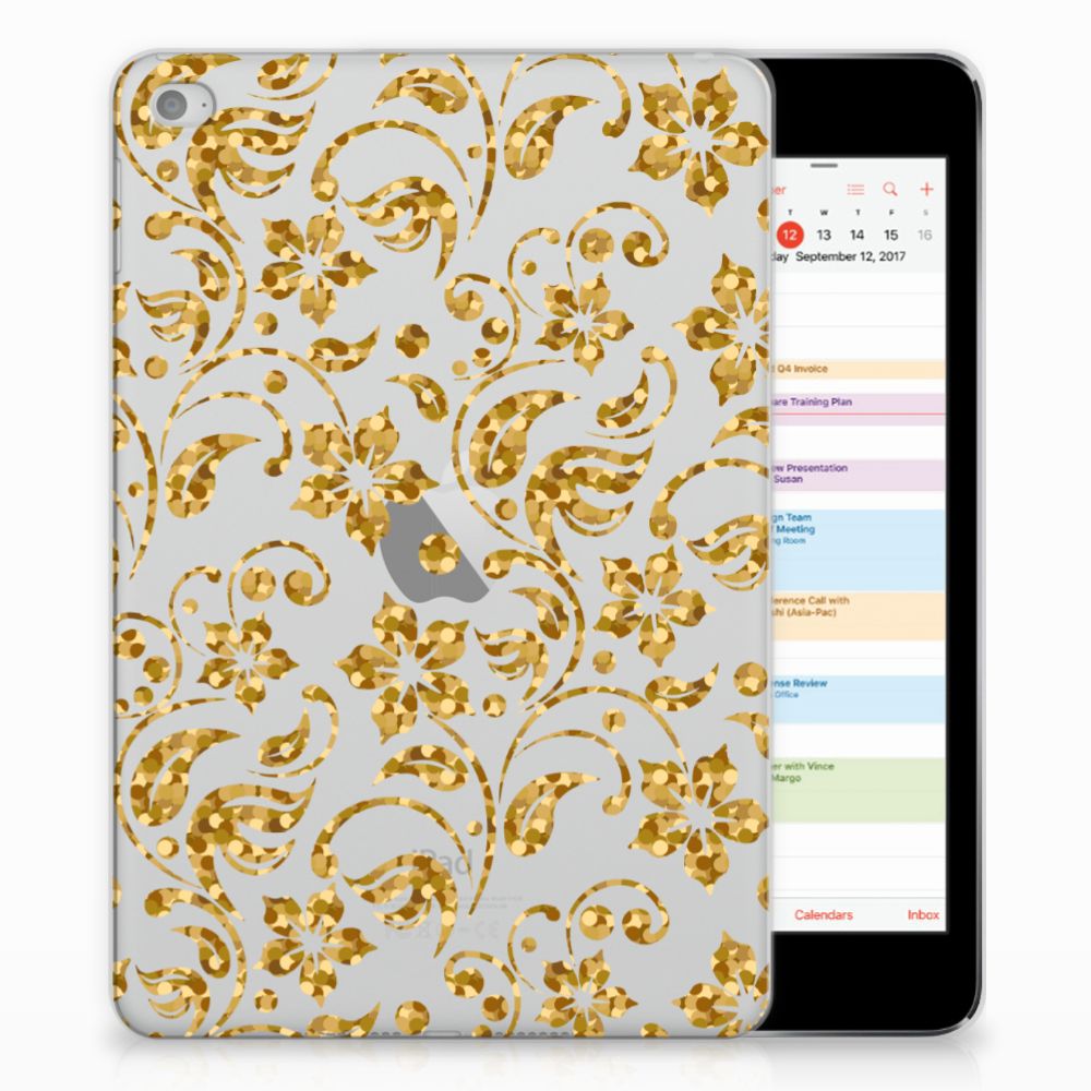 Apple iPad Mini 4 | Mini 5 (2019) Siliconen Hoesje Gouden Bloemen