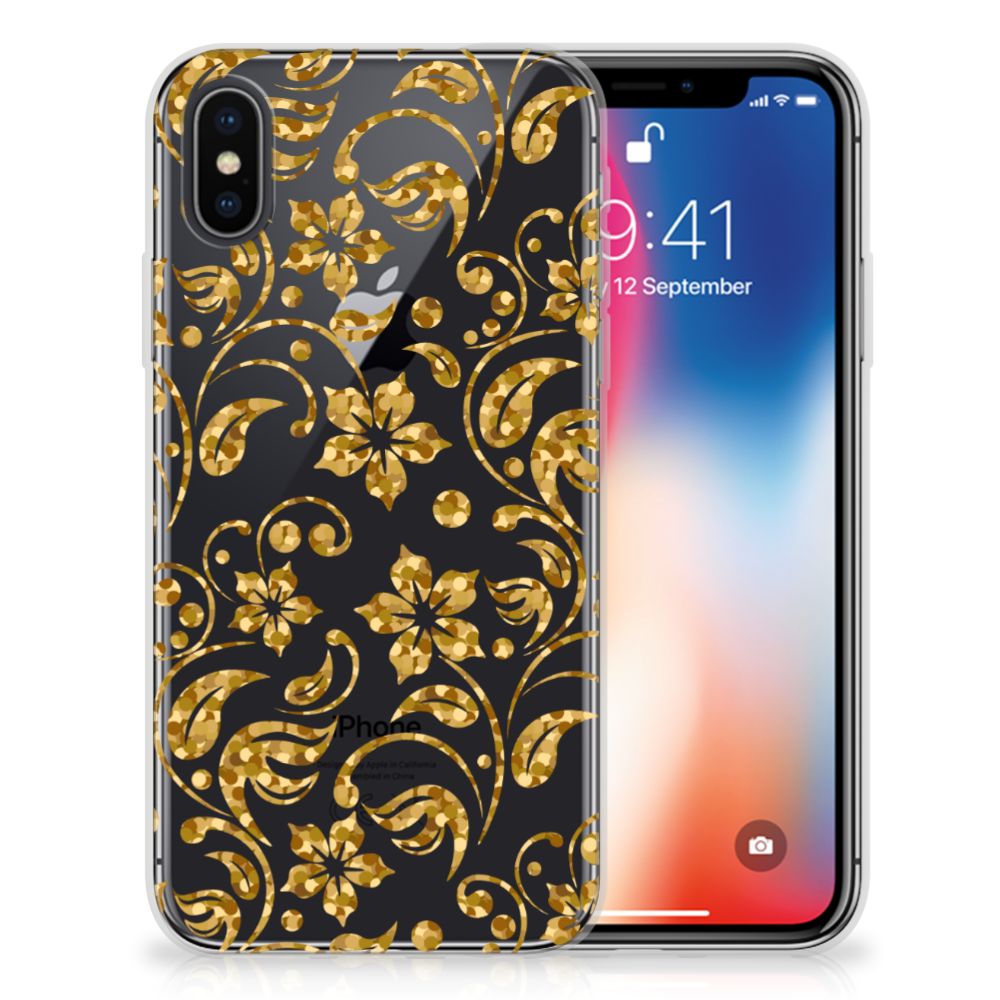 Apple iPhone X | Xs TPU Hoesje Design Gouden Bloemen