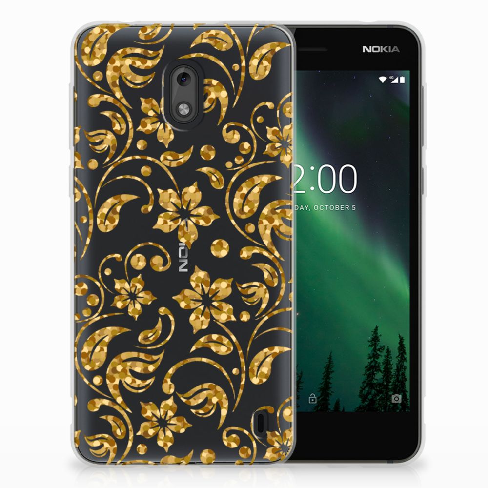 Nokia 2 TPU Case Gouden Bloemen