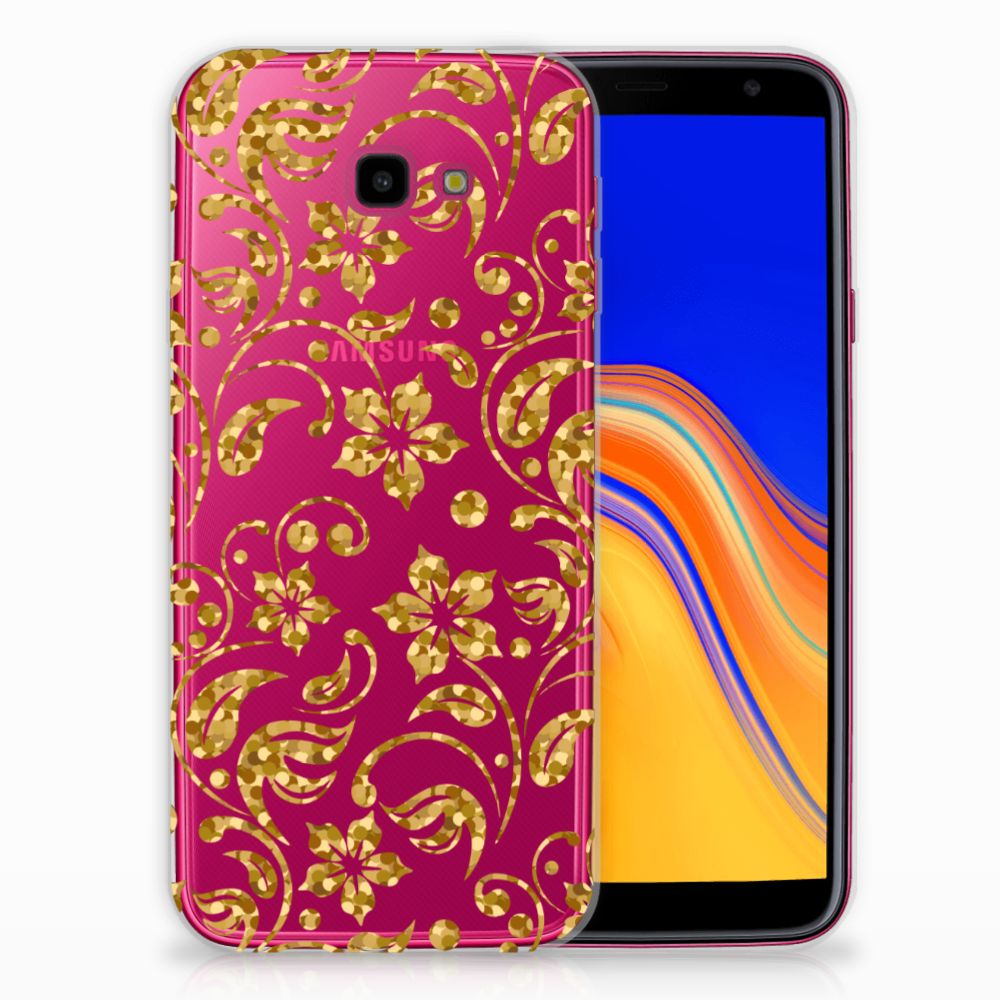 Samsung Galaxy J4 Plus (2018) TPU Case Gouden Bloemen