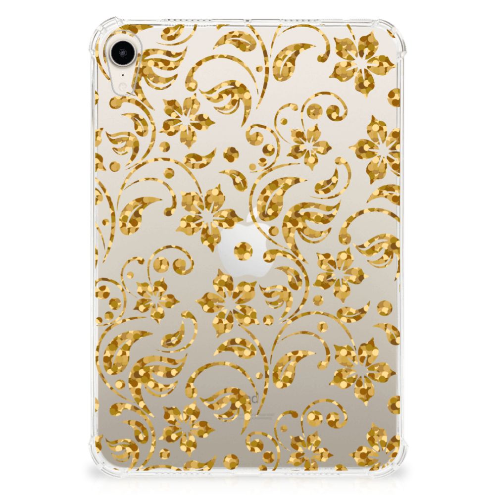 Apple iPad mini 6 (2021) Siliconen Hoesje Gouden Bloemen