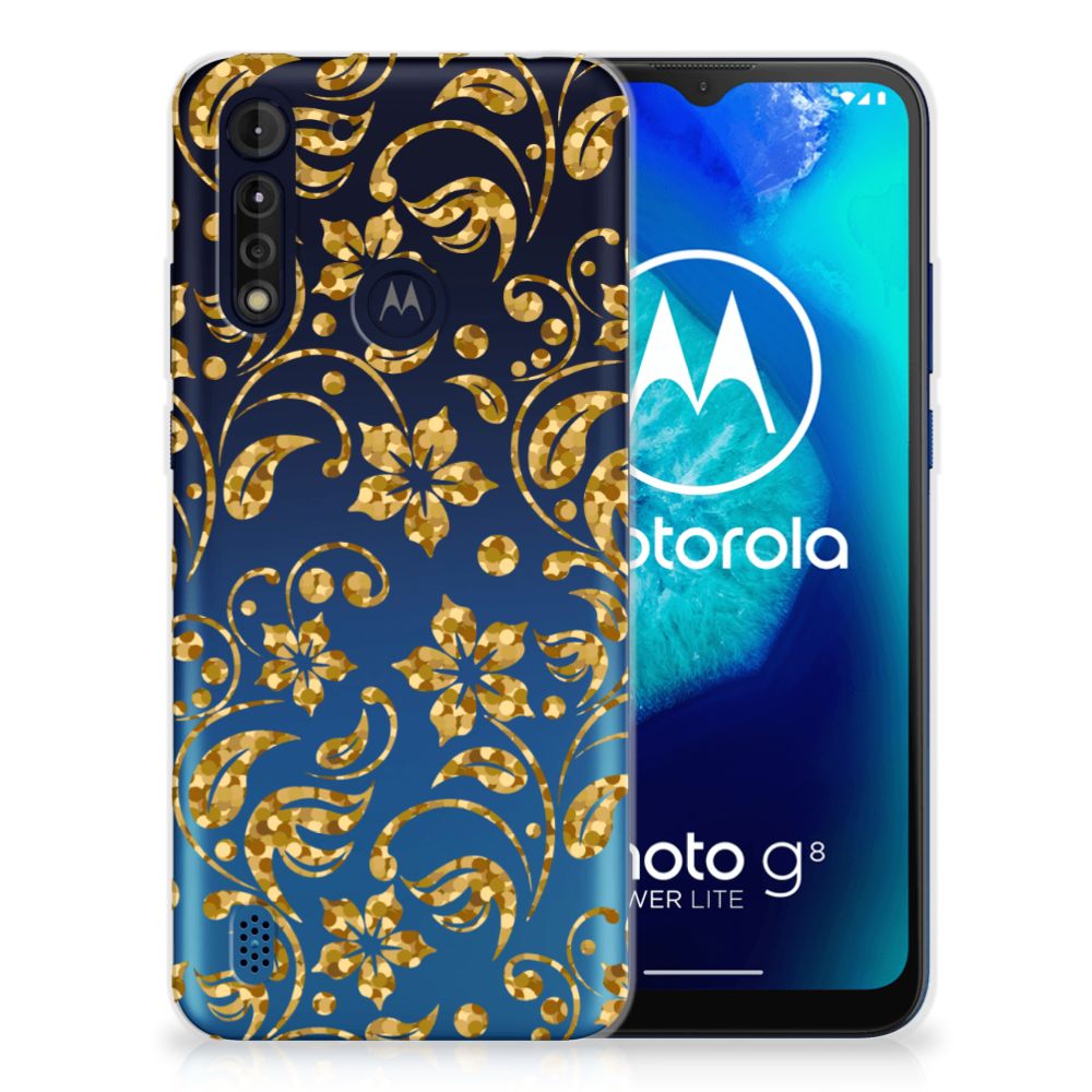 Motorola Moto G8 Power Lite TPU Case Gouden Bloemen