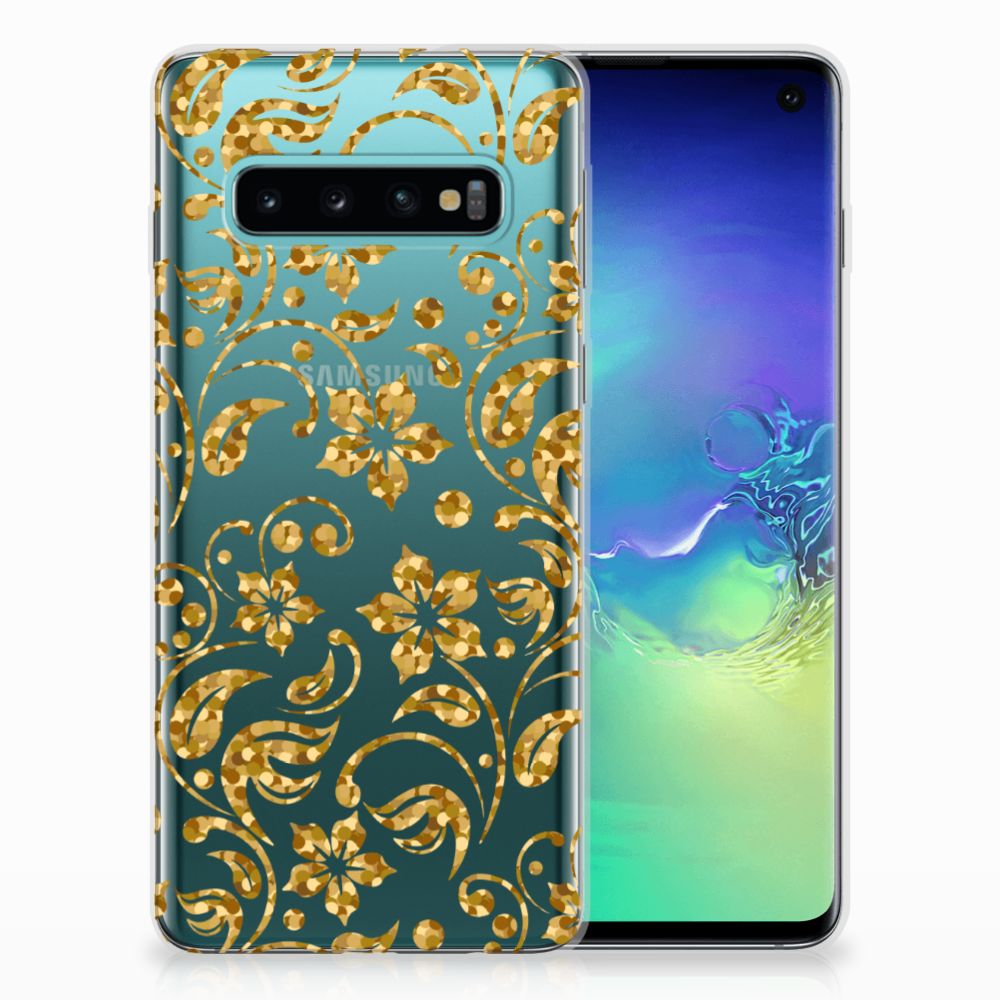 Samsung Galaxy S10 TPU Case Gouden Bloemen