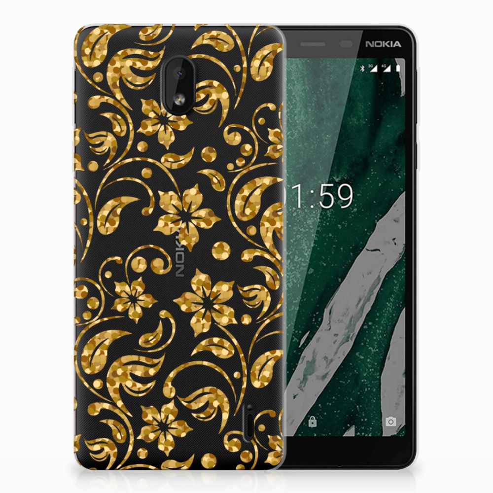 Nokia 1 Plus TPU Case Gouden Bloemen