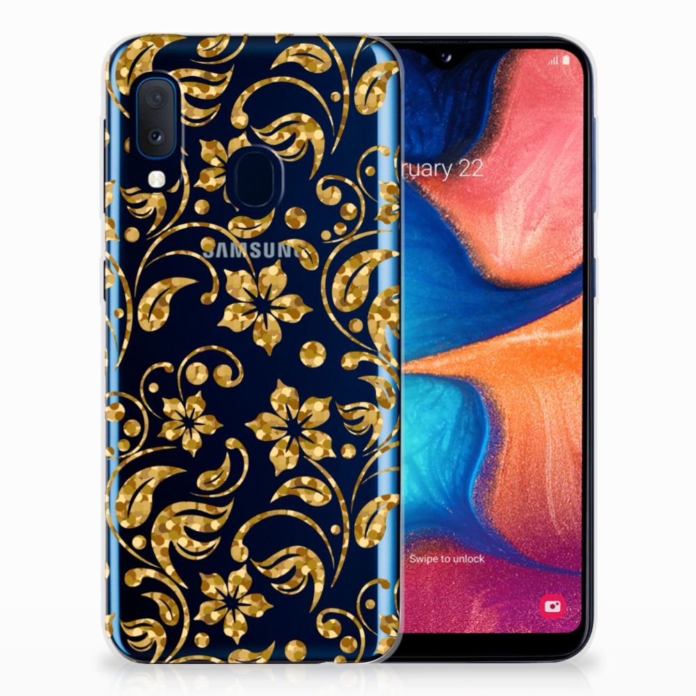 Samsung Galaxy A20e TPU Case Gouden Bloemen