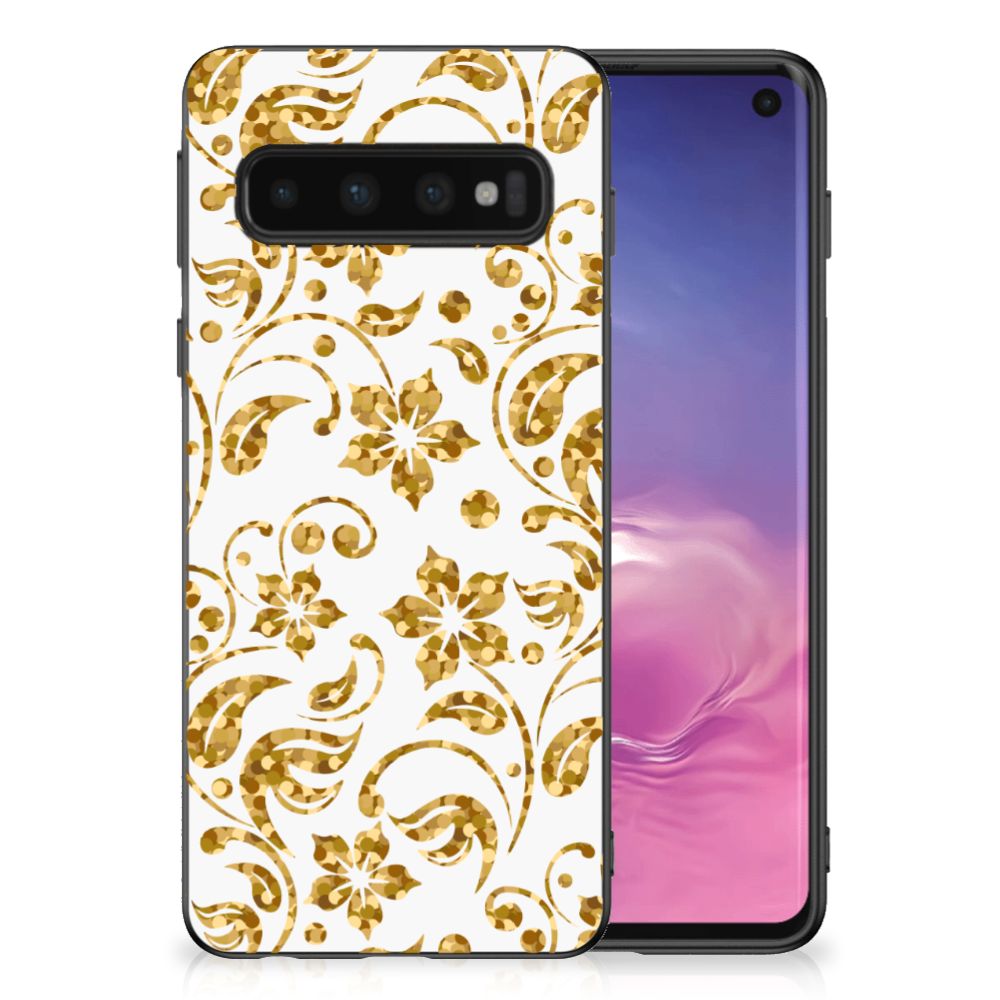 Samsung Galaxy S10 Skin Case Gouden Bloemen