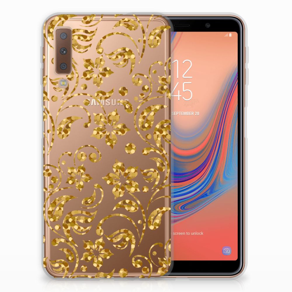 Samsung Galaxy A7 (2018) TPU Case Gouden Bloemen