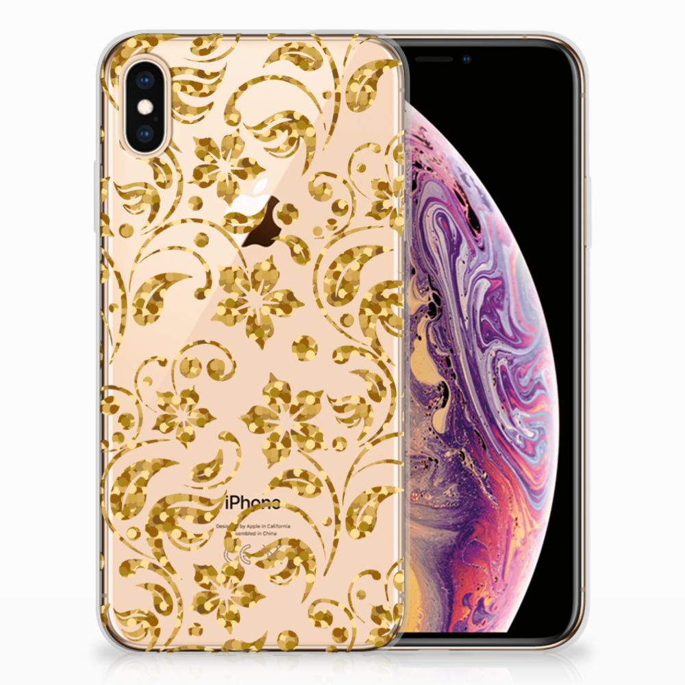 Apple iPhone Xs Max TPU Case Gouden Bloemen
