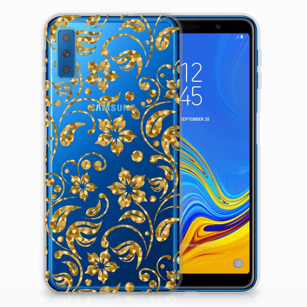 Samsung Galaxy A7 (2018) TPU Case Gouden Bloemen
