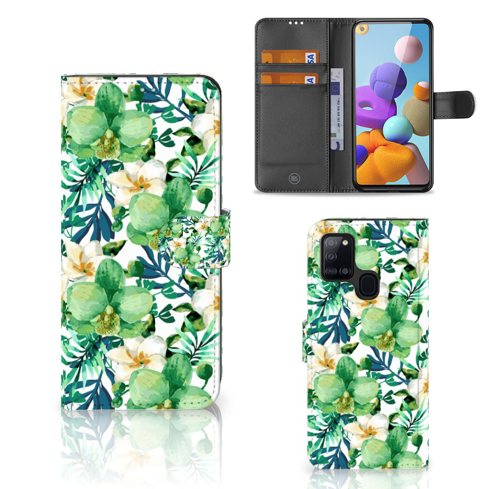 Samsung Galaxy A21s Hoesje Orchidee Groen