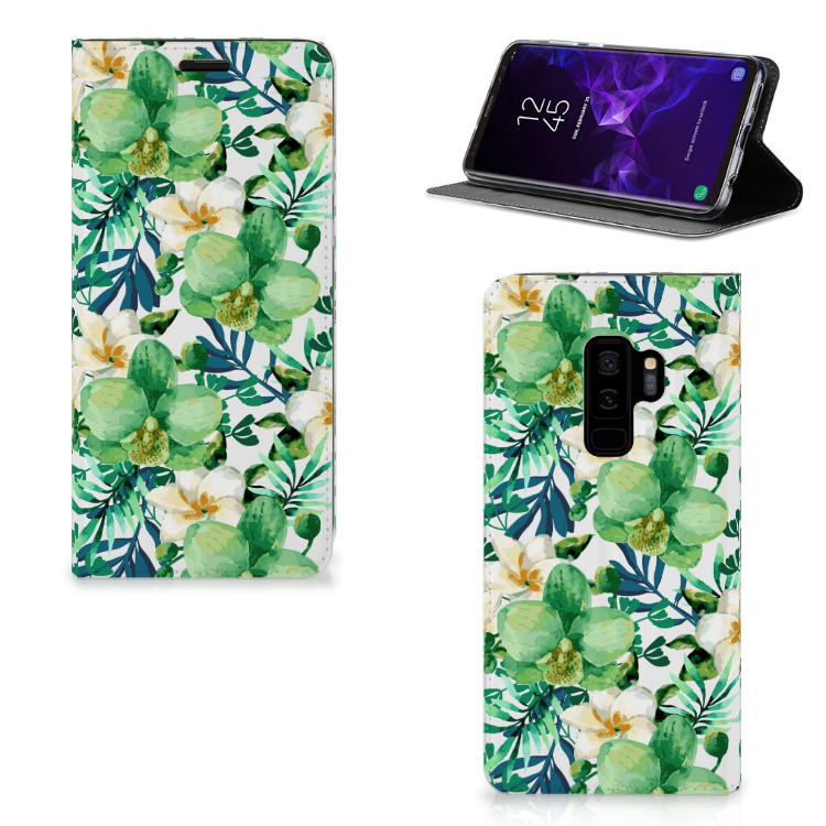 Samsung Galaxy S9 Plus Uniek Standcase Hoesje Orchidee Groen